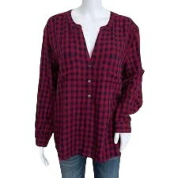 Joie Tops - Joie Red Gingham Plaid Popover Top